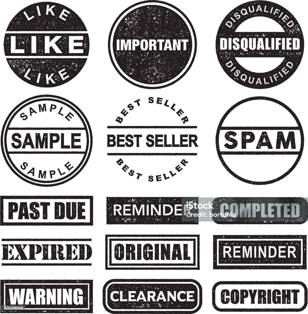 Rubber Stamp Black And White Icon Set On Transparent Background Stock