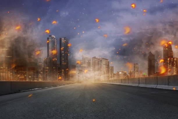 istock Portrait of disaster with fires and debris 824108468