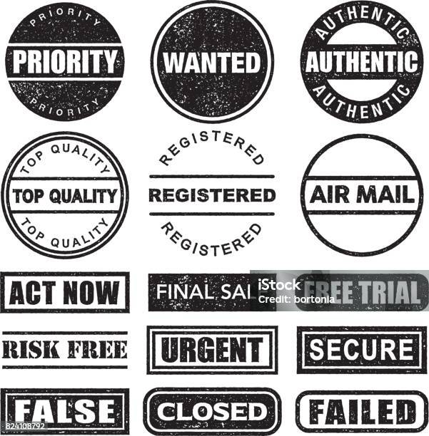 Rubber Stamp Black And White Icon Set On Transparent Background Stock