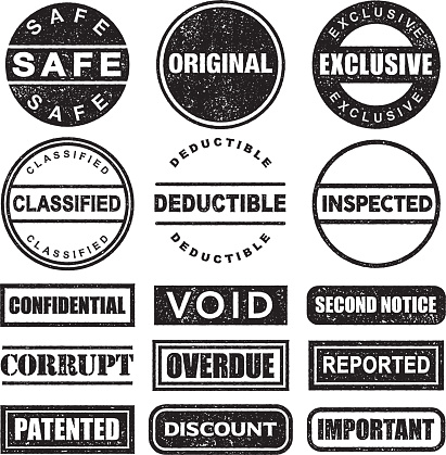 Rubber Stamp Black And White Icon Set On Transparent Background Stock