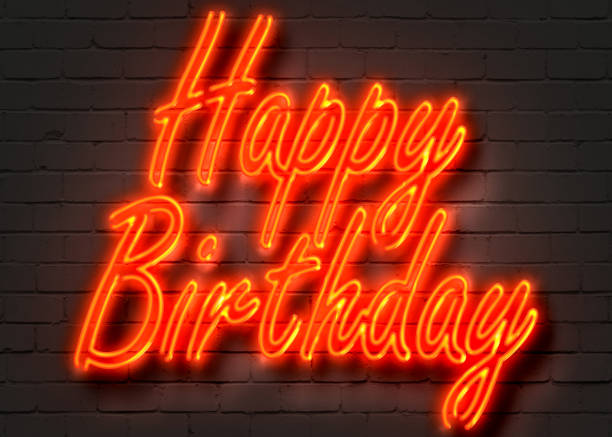 istock Happy birthday, neon sign on brick wall 824111836