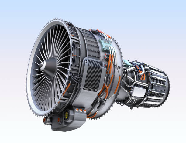 istock Turbofan jet engine isolated on light blue  background 824115922