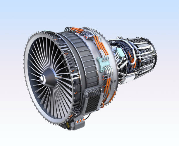 istock Turbofan jet engine isolated on light blue  background 824115990