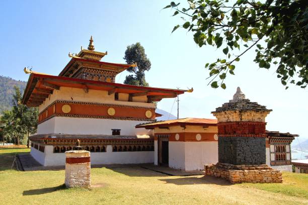 Chimi Lakhang or Chime Lhakhang temple, Buddhist monastery in Punakha District, Bhutan stock photo
