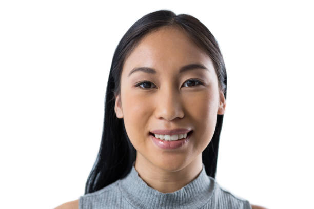 istock Smiling woman against white background 824126272