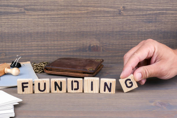 istock Funding. Wooden letters on dark background 824132632