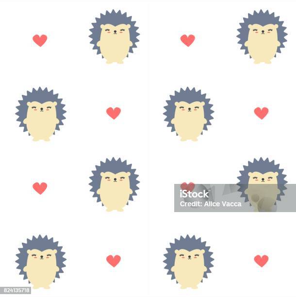 Cute Cartoon Hedgehog Seamless Vector Pattern Background Illustration Stock Illustration - Download Image Now
