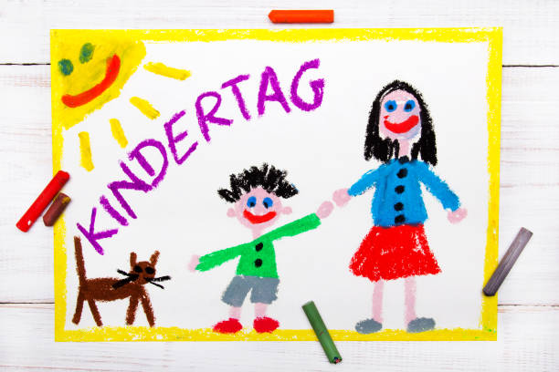 istock Colorful drawing: Children's day card with German words Children's day 824137110