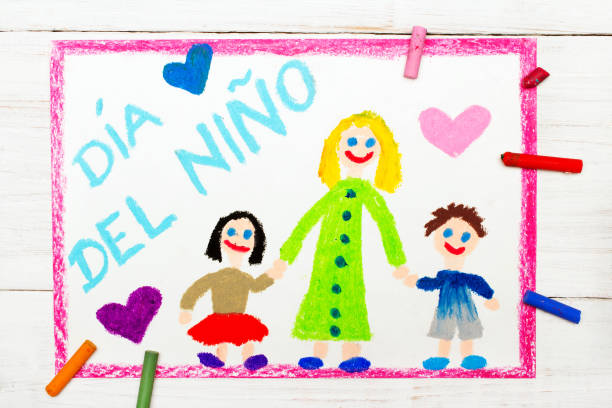 istock Colorful drawing: Children's day card with Spanish words Children's day 824139392