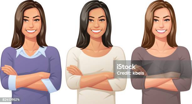 Young Woman With Arms Crossed Stock Illustration - Download Image Now - Women, Cartoon, Arms Crossed