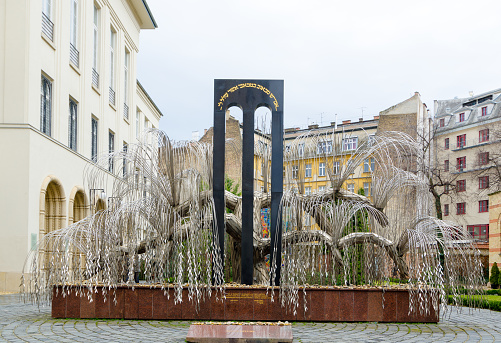 BUDAPEST, HUNGARY - FEBRUARY 22, 2016: The Holocaust Tree of Life memorial on the territory of the Great Synagogue in Budapest.