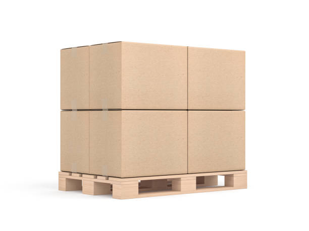 Stack of Four cardboard boxes mockup on euro pallet in white sudio Stack of Four cardboard boxes mockup on euro pallet in white sudio, 3d rendering pallet industrial equipment stock pictures, royalty-free photos & images