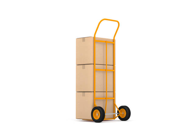 istock Yellow Hand Truck with cardboard boxes isolated on white 824141080
