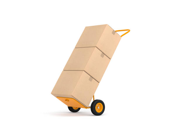 istock Yellow Hand Truck with cardboard boxes isolated on white 824141220