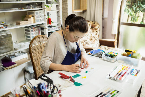 istock Glass craft artists making at home studio 824142410