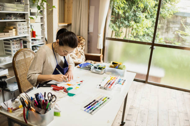 istock Glass craft artists making at home studio 824142478