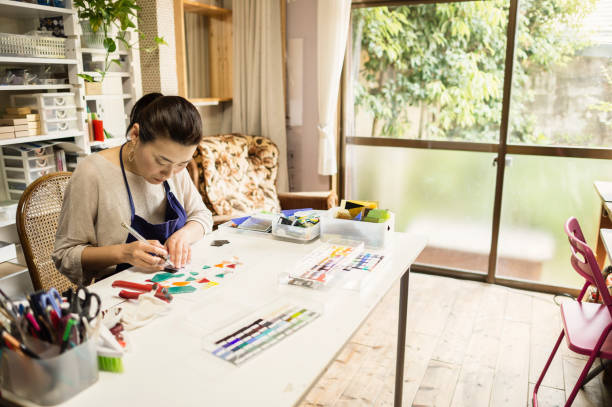istock Glass craft artists making at home studio 824142484