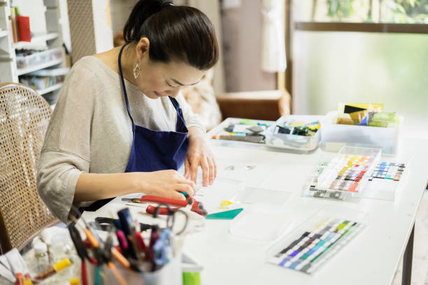 istock Glass craft artists making at home studio 824142554