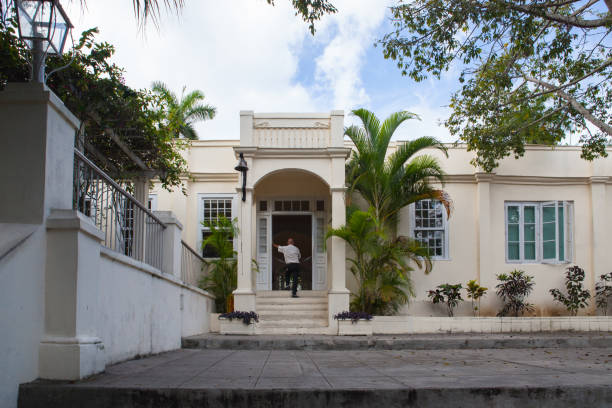 House Finca Vigia Havana, Cuba - February 2,2017: House Finca Vigia where Ernest Hemingway lived from 1939 to 1960.From the back veranda and the adjacent tower one has an excellent view of downtown Havana. hemingway house stock pictures, royalty-free photos & images