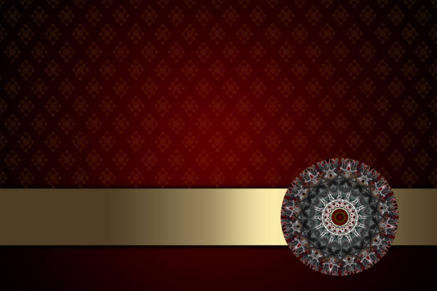 wine-colored background with gold ribbon and pattern