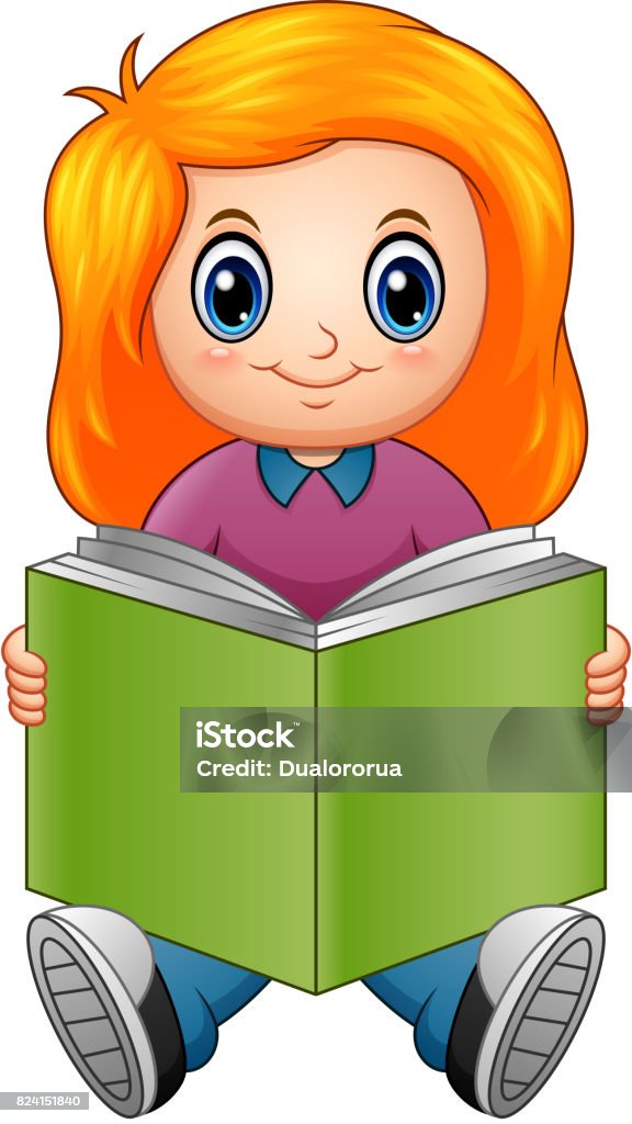 Little Girl Cartoon Reading A Book Stock Illustration - Download Image Now  - Back, Back to School, Book - iStock