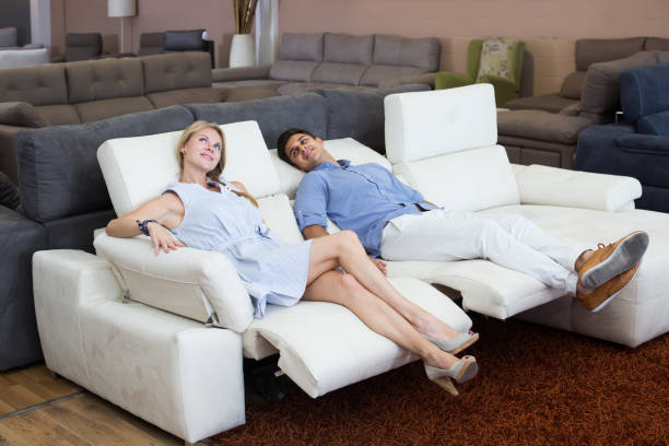 istock Spouses are choosing of sofa with a rising bottom 824157926