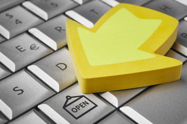 istock Shopping online. Open symbol on a keyboard computer. Availability 824160522