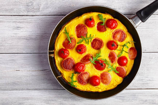 istock quick and easy breakfast- omelette with sausages 824160610