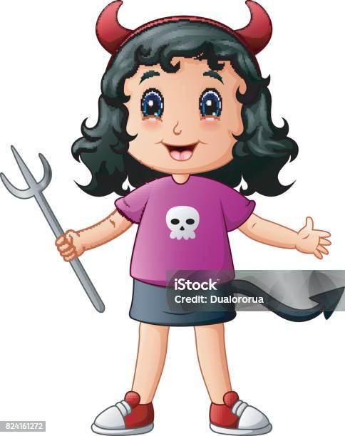 Cute Devil Girl Cartoon Stock Illustration - Download Image Now - Adult, Arts Culture and Entertainment, Cartoon