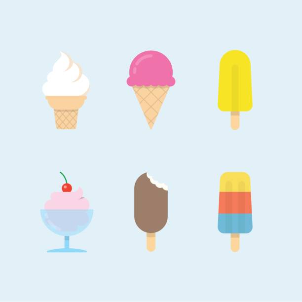Set of vector ice cream icons Set of ice cream icons. Vector ice cones, popsicles and ice cream balls in cups. Modern flat vector design. ice cream stock illustrations