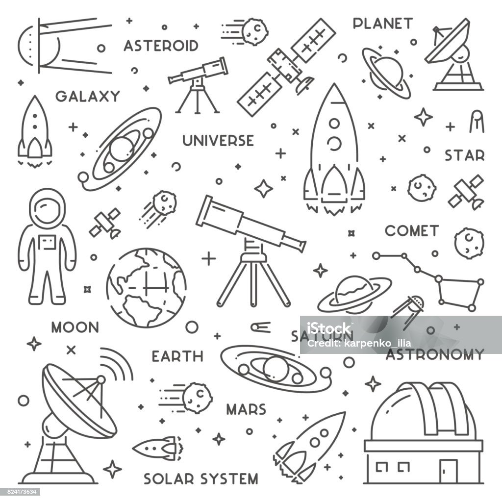 Vecteur ligne web concept pour l’astronomie - clipart vectoriel de Espace cosmique libre de droits