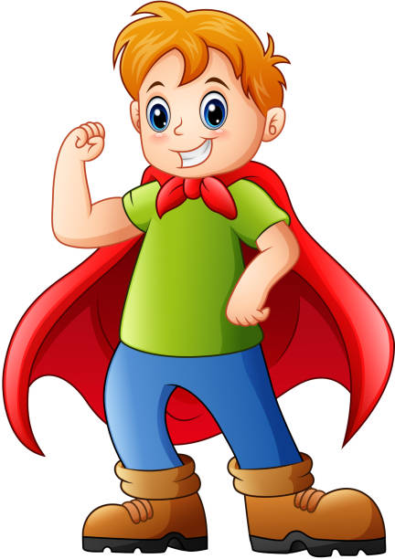 cartoon dziecko gra superbohatera - fun red men cape stock illustrations