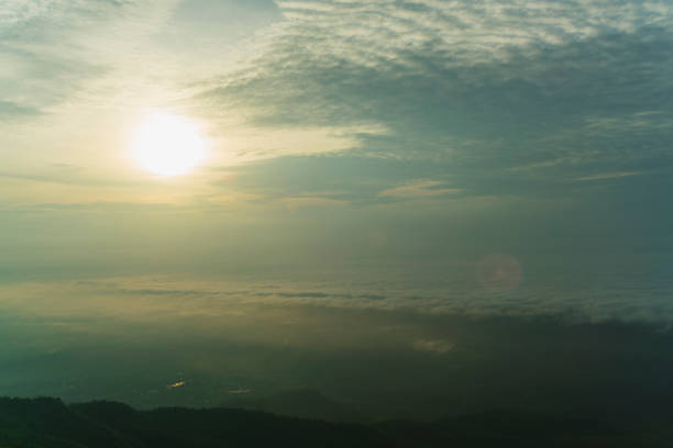 Panoramic aerial view over clouds