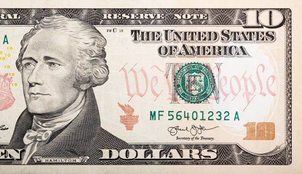 10 지폐 미국 돈의 일부 - ten dollar bill dollar us currency usa 뉴스 사진 이미지