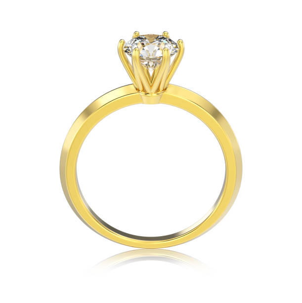istock 3D illustration isolated yellow gold classic ring with diamonds with reflaction 824182674
