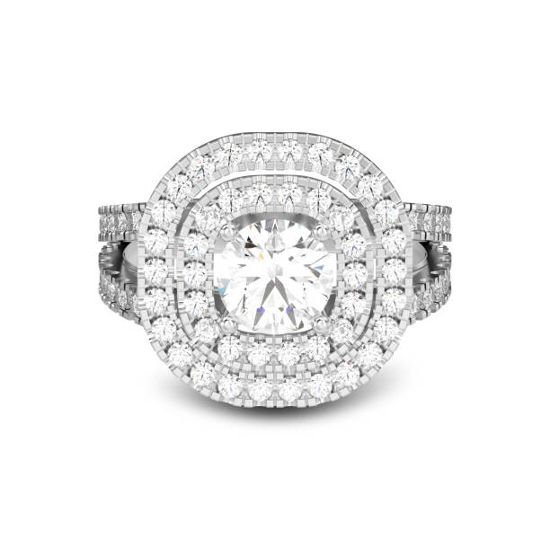 istock 3D illustration isolated white gold or silver ring with diamonds with shadow 824182692