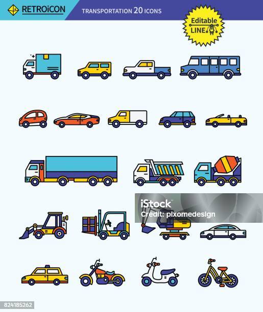 Modern Retro Thin Line Icons Set Of Transportation Premium Quality Outline Symbol Set Simple Linear Pictogram Pack Editable Line Series Stock Illustration - Download Image Now