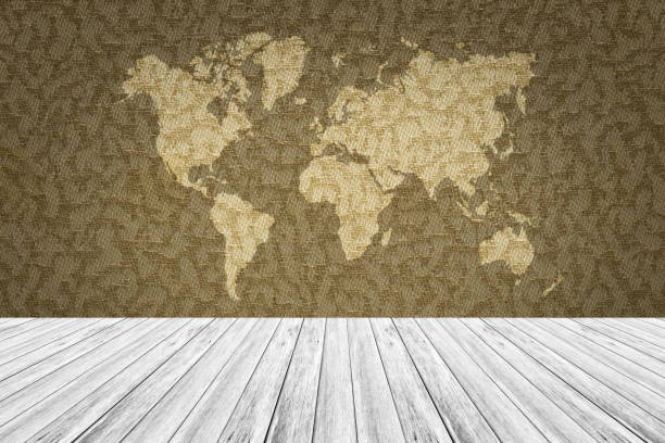 istock Wall texture background surface natural color, with white wood terrace and world map 824185906