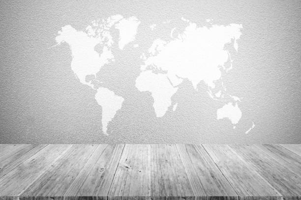 istock Wall texture background surface natural color, with white wood terrace and world map 824185978