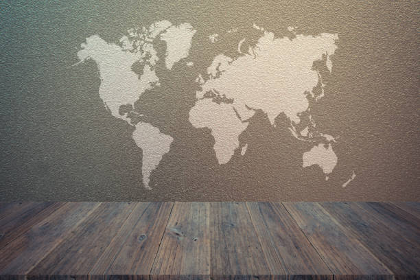 istock Wall texture background surface natural color, with white wood terrace and world map 824186066