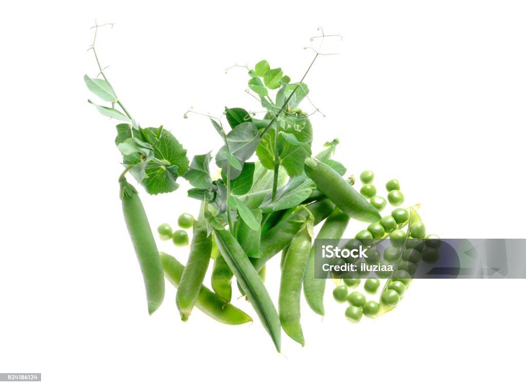 peas pods and grains Fresh peas pods and grains of isolated white background Bulgaria Stock Photo