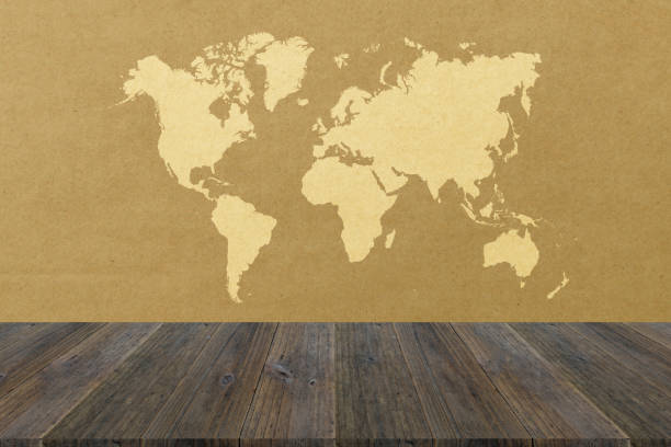 istock Wall texture background surface natural color, with white wood terrace and world map 824186544