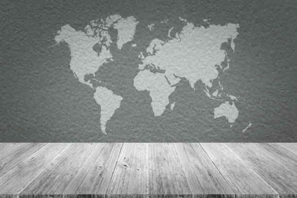 istock Wall texture background surface natural color, with white wood terrace and world map 824186648