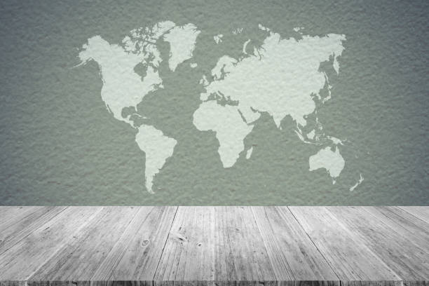 istock Wall texture background surface natural color, with white wood terrace and world map 824186656