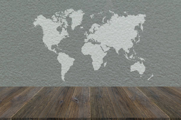 istock Wall texture background surface natural color, with white wood terrace and world map 824186672