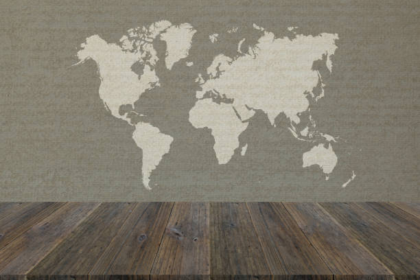 istock Wall texture background surface natural color, with white wood terrace and world map 824186852