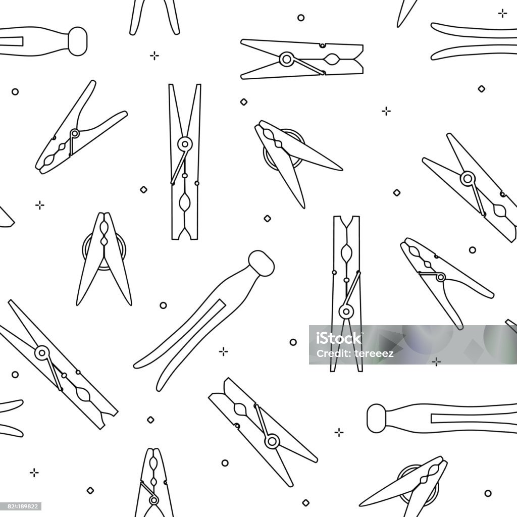 Black Outline Laundry Pegs Seamless Pattern Stock Illustration ...