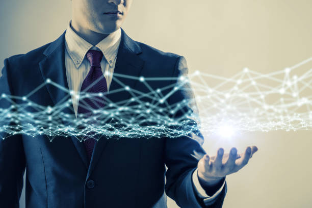 istock young businessman and communication network concept. 3D rendering. abstract mixed media. 824197176