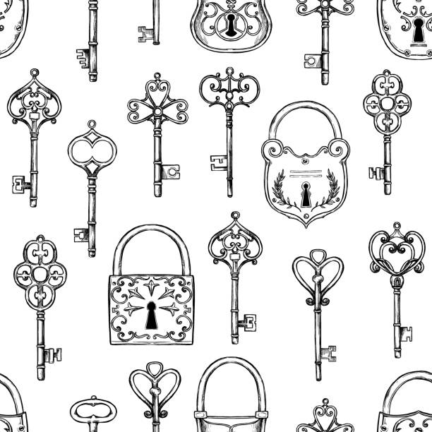 Abstract Seamless Background With Vintage Keys Stock Illustration