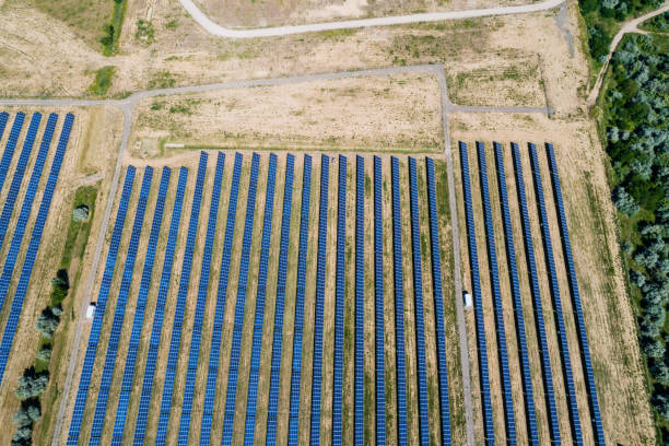 istock Aerial view to solar power plant 824207840